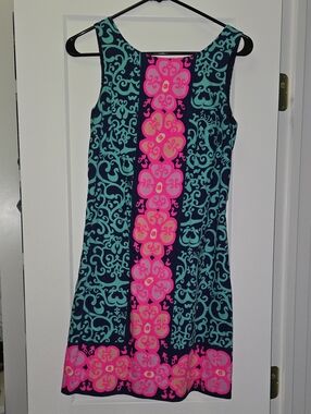 Lilly Pulitzer Sleeveless Navy & Pink Patterned Shift Dress